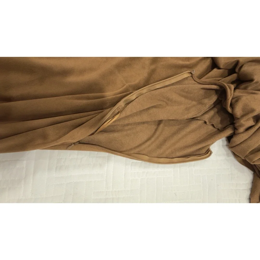Chicos Faux Suede Off The‎ Shoulder Ruffle Shift Dress Brown Size 0.5 Small